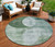 8' Mint Green And Fern Green Round Geometric Washable Indoor Outdoor Area Rug