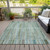 8' X 10' Artichoke Green And Teal Blue Striped Washable Indoor Outdoor Area Rug