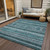 9' X 12' Teal Blue Ivory And Gray Southwestern Washable Indoor Outdoor Area Rug