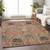 8' X 10' Khaki Terra Cotta And Black Damask Washable Indoor Outdoor Area Rug