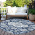 8' Blue Ivory And Gray Round Medallion Washable Indoor Outdoor Area Rug