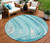 8' Turquoise Teal Blue And Gray Round Abstract Washable Indoor Outdoor Area Rug