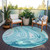 8' Turquoise Teal Blue And Gray Round Abstract Washable Indoor Outdoor Area Rug