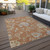 8' X 10' Orange Copper And Gray Floral Washable Indoor Outdoor Area Rug