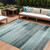 8' X 10' Teal Blue And Ivory Striped Washable Indoor Outdoor Area Rug - Teal Blue, Ivory