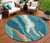 8' Teal Blue Copper And Ivory Round Abstract Washable Indoor Outdoor Area Rug