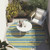 8' X 8' Blue Yellow and Green Round Striped Washable Non Skid Indoor Outdoor Area Rug