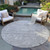 8' Gray And Silver Round Damask Washable Indoor Outdoor Area Rug