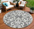 8' Gray And Ivory Round Damask Washable Indoor Outdoor Area Rug - 880016666649