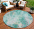 8' Teal Blue Peach And Ivory Round Abstract Washable Indoor Outdoor Area Rug