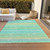 8' X 10' Aqua Green And Yellow Striped Washable Indoor Outdoor Area Rug
