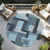 8' Sky Blue Denim Blue And Gray Round Geometric Washable Indoor Outdoor Area Rug