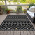 10' X 14' Black Ivory And Blue Geometric Washable Indoor Outdoor Area Rug