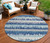 8' Blue Gray And Ivory Round Striped Washable Indoor Outdoor Area Rug - 608219246761
