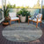 8' Granite Gray Round Striped Washable Indoor Outdoor Area Rug