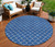 8' Blue And Ivory Round Geometric Washable Indoor Outdoor Area Rug Transitional Style - Blue, Ivory Color