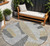 8' Gray Beige And Ivory Round Floral Washable Indoor Outdoor Area Rug