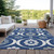 8' X 10' Navy Blue And Ivory Medallion Washable Indoor Outdoor Area Rug - Navy Blue, Ivory