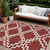 8' X 10' Brick Red And Ivory Geometric Washable Indoor Outdoor Area Rug