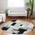 8' Black Ivory And Beige Round Geometric Washable Indoor Outdoor Area Rug
