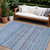 9' X 12' Sky Blue And Navy Blue Striped Washable Indoor Outdoor Area Rug