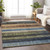 9' X 12' Blue And Brown Striped Washable Indoor Outdoor Area Rug