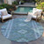 8' Blue Round Geometric Washable Indoor Outdoor Area Rug