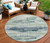 8' Mint Green Ivory And Denim Blue Round Abstract Washable Indoor Outdoor Area Rug