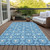 8' X 10' Denim Blue And Ivory Floral Medallion Washable Indoor Outdoor Area Rug - Denim Blue, Ivory