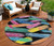 8' Black Pink And Yellow Round Striped Washable Indoor Outdoor Area Rug