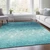 10' X 14' Teal Blue And Ivory Damask Washable Indoor Outdoor Area Rug - Teal Blue, Ivory
