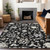 10' X 14' Black Ivory And Gray Floral Washable Indoor Outdoor Area Rug - Black, Ivory, Gray