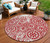 8' Red And Ivory Round Medallion Washable Indoor Outdoor Area Rug