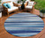 8' Navy Blue Ivory And Gray Round Striped Washable Indoor Outdoor Area Rug