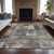 8' X 10' Pewter Khaki And Charcoal Abstract Washable Indoor Outdoor Area Rug