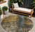 8' Gray Brown And Gold Round Abstract Washable Indoor Outdoor Area Rug