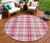 8' Blush Ivory And Copper Round Plaid Washable Indoor Outdoor Area Rug
