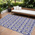 9' X 12' Navy Blue And Ivory Floral Medallion Washable Indoor Outdoor Area Rug