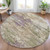8' Beige Green And Purple Round Abstract Washable Indoor Outdoor Area Rug