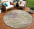 8' Beige Green And Purple Round Abstract Washable Indoor Outdoor Area Rug