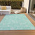 8' X 10' Aqua And Ivory Floral Washable Indoor Outdoor Area Rug