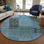 8' Teal Blue Aqua And Gray Round Patchwork Washable Indoor Outdoor Area Rug