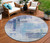 8' Blue Ivory And Gray Round Abstract Washable Indoor Outdoor Area Rug