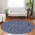 8' Navy Blue Denim Blue And Ivory Round Floral Washable Indoor Outdoor Area Rug