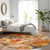 8' Orange And Gray Round Floral Washable Indoor Outdoor Area Rug - Orange, Gray