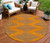 8' Orange And Blue Round Geometric Washable Indoor Outdoor Area Rug