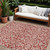 9' X 12' Red And Ivory Damask Washable Indoor Outdoor Area Rug