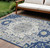 9' X 12' Navy Blue Ivory And Gray Oriental Washable Indoor Outdoor Area Rug