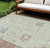 9' X 12' Artichoke Green Ivory And Brown Floral Washable Indoor Outdoor Area Rug