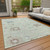 9' X 12' Artichoke Green Ivory And Brown Floral Washable Indoor Outdoor Area Rug